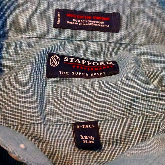 Stafford Men's Casual Green Light Button Down Shirt Size 181/2 - Picture 2 of 3